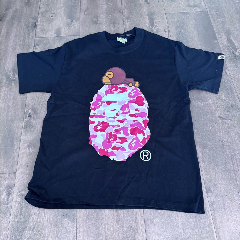 Bape Navy Blue Shirt with Pink Camo Graphic